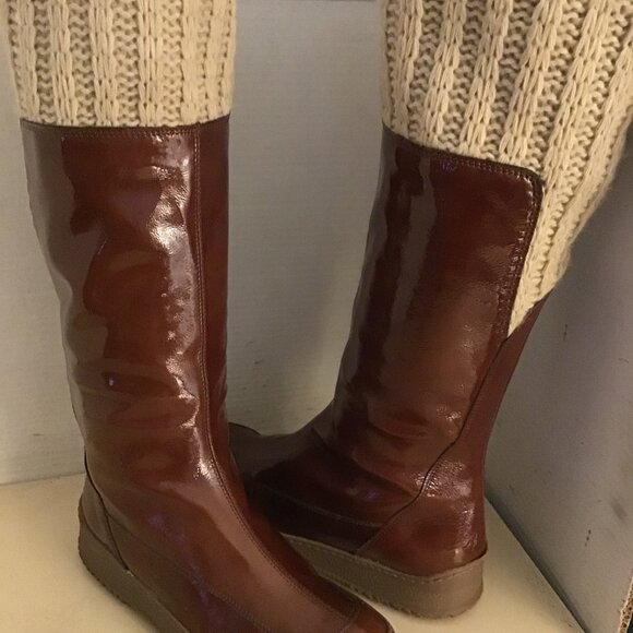 Aquatalia women brown leather knit tall knee high boots US 9 - Picture 12 of 12